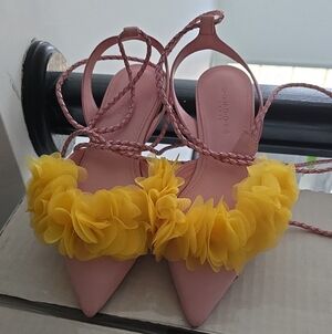 Dondocs Pink Flats with Yellow Floral Accent